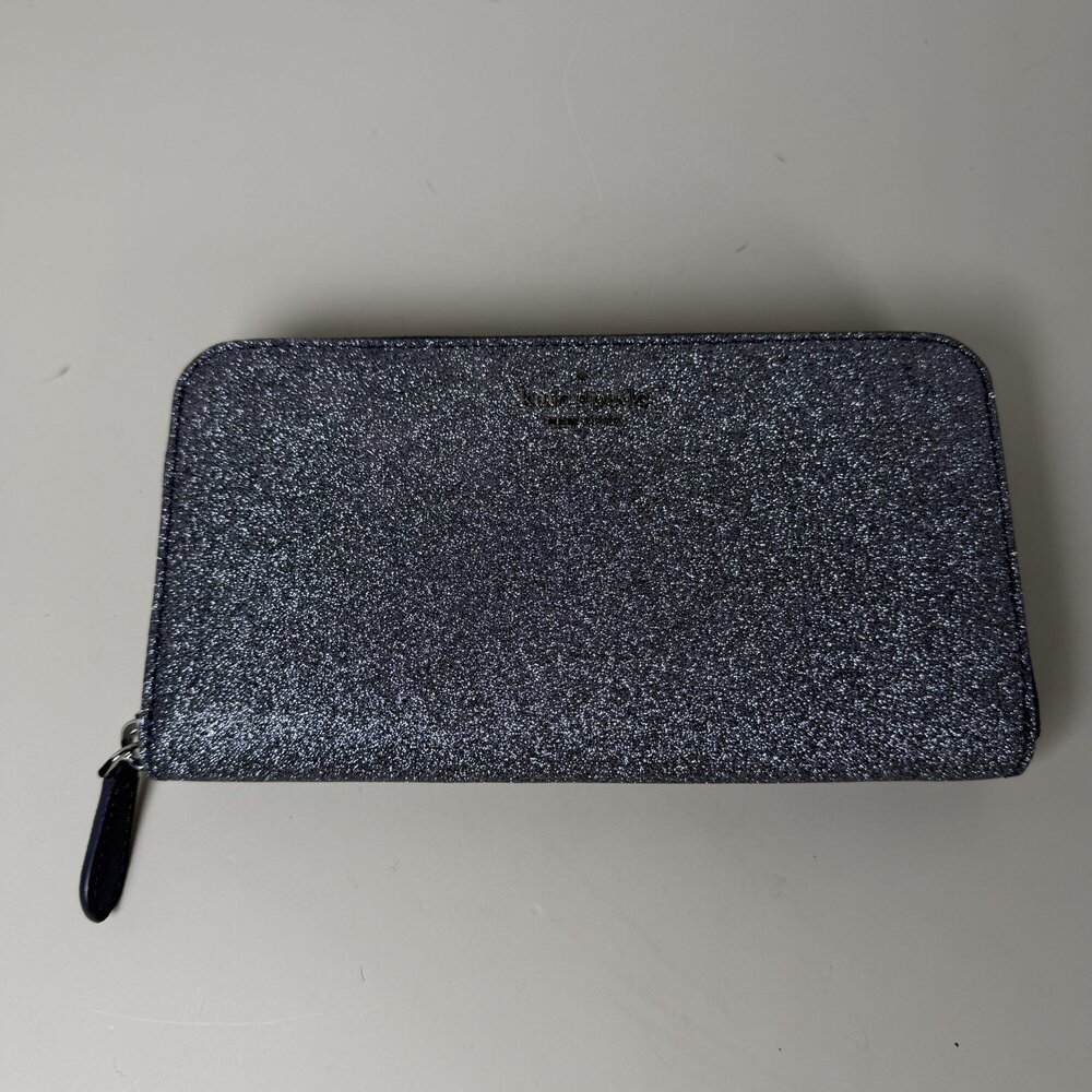 Kate Spade New York Lola Dusk Navy Glitter Large Continental Zip-Around Wallet